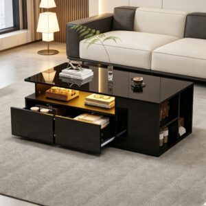 wohnli-moebel-suche-M26206894-1 Couchtisch aus Spanplatte schwarz mit LED-Beleuchtung und Stauraum 100x35x50cm Spanplatte Schwarz Hauss Spole Möbel Wohnzimmermöbel Couchtische