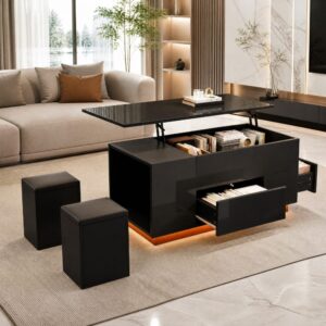 Couchtisch aus Spanplatte schwarz mit Hubfunktion und LED 100x40x50cm Spanplatte Schwarz Hauss Spole Möbel Wohnzimmermöbel Couchtische