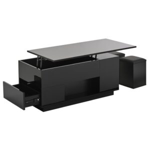 Wohnli Möbelsuche - Couchtisch aus Spanplatte schwarz mit Hubfunktion und LED