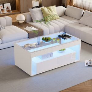 wohnli-moebel-suche-M26206897-1 Couchtisch aus Spanplatte und gehärtetem Glas in Weiß mit LED 100x40x50cm Spanplatte Weiß Hauss Spole Möbel Wohnzimmermöbel Couchtische