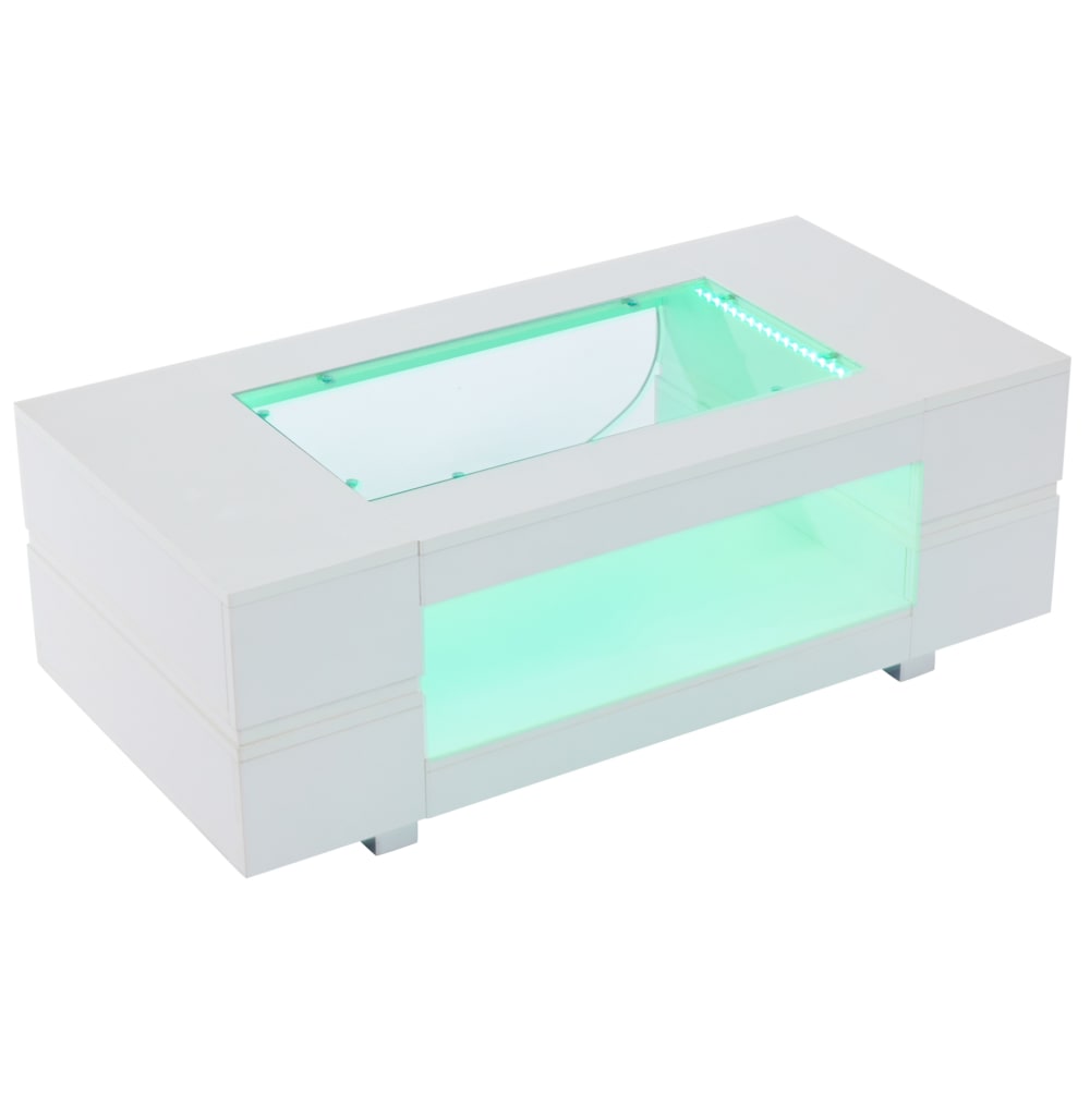 Wohnli Möbelsuche - Couchtisch aus Spanplatte weiß mit LED-Beleuchtung