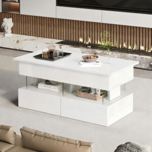wohnli-moebel-suche-M26206900-1 Couchtisch aus Holzwerkstoff weiß mit höhenverstellbarer Tischplatte 100x46x50cm Spanplatte Weiß Hauss Spole Möbel Wohnzimmermöbel Couchtische