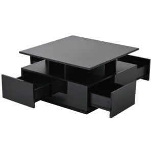 Wohnli Möbelsuche - Couchtisch aus Spanplatte schwarz mit LED und 4 Schubladen