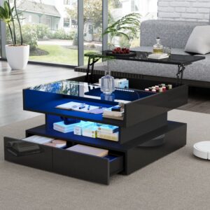 Couchtisch höhenverstellbar aus Spanplatte schwarz mit LED 80x45x80cm Spanplatte Schwarz Hauss Spole Möbel Wohnzimmermöbel Couchtische