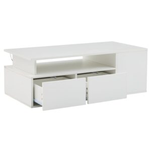 Wohnli Möbelsuche - Couchtisch aus Spanplatte weiß mit LED und 2 Schubladen