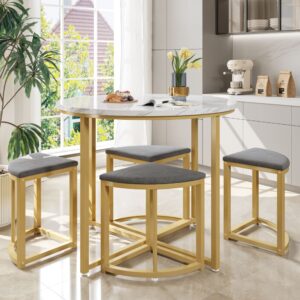 wohnli-moebel-suche-M26206909-1 Esstisch-Set mit 4 Stühlen aus Eisen weiß grau 80x75x80cm Metall Grau Hauss Spole Möbel Esszimmermöbel Tisch- und Stuhlset für den Außenbereich