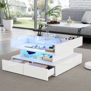 wohnli-moebel-suche-M26206911-1 Höhenverstellbarer Couchtisch weiß aus Spanplatte mit LED 80x45x80cm Spanplatte Weiß Hauss Spole Möbel Wohnzimmermöbel Couchtische