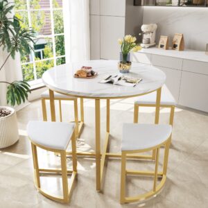 wohnli-moebel-suche-M26206914-1 Essgruppe mit Tisch und 4 Stühlen aus Eisen weiß gold 80x75x80cm Metall Weiß Hauss Spole Möbel Esszimmermöbel Tisch- und Stuhlset für den Außenbereich