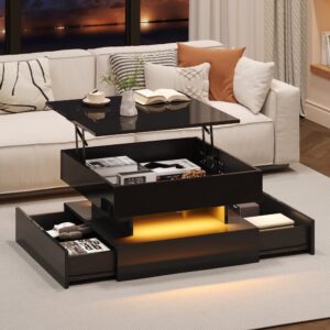 wohnli-moebel-suche-M26206915-1 Couchtisch aus Spanplatte schwarz mit anhebbarer Tischplatte und LED 65x39x65cm Spanplatte Schwarz Hauss Spole Möbel Wohnzimmermöbel Couchtische