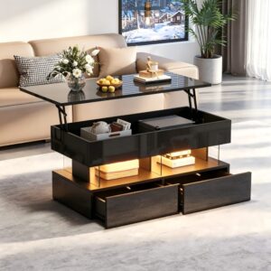 wohnli-moebel-suche-M26206916-1 Couchtisch aus Holzwerkstoff schwarz mit Hubfunktion und LED 100x46x50cm Spanplatte Schwarz Hauss Spole Möbel Wohnzimmermöbel Couchtische