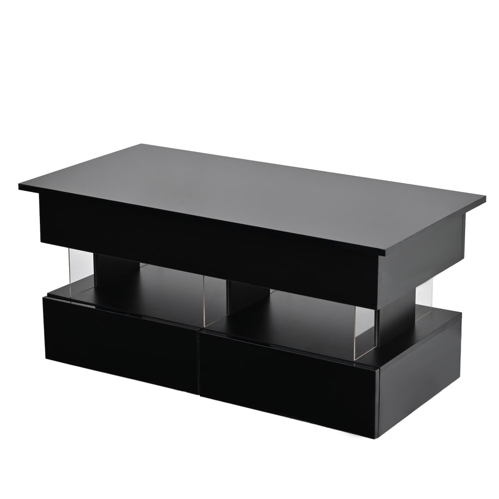Wohnli Möbelsuche - Couchtisch aus Holzwerkstoff schwarz mit Hubfunktion und LED