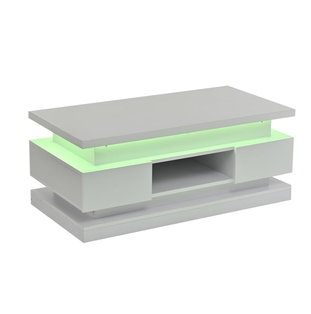 Wohnli Möbelsuche - Couchtisch aus Spanplatte weiß mit LED und 2 Schubladen