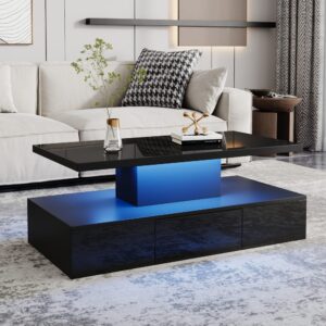 Couchtisch aus Spanplatte schwarz mit LED-Beleuchtung 100x39x50cm Spanplatte Schwarz Hauss Spole Möbel Wohnzimmermöbel Couchtische