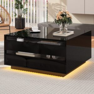 Couchtisch aus Spanplatte schwarz mit Hubplatte und LED 70x38x70cm Spanplatte Schwarz Hauss Spole Möbel Wohnzimmermöbel Couchtische
