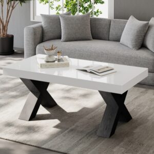 wohnli-moebel-suche-M26206921-1 Couchtisch aus Holzwerkstoff weiß und schwarz mit X-förmigen Beinen 100x40x50cm Spanplatte Schwarz Hauss Spole Möbel Wohnzimmermöbel Couchtische