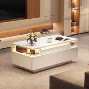 wohnli-moebel-suche-M26206926-1 Couchtisch aus Spanplatte weiß mit LED und 2 Schubladen 90x36x45cm Spanplatte Weiß Hauss Spole Möbel Wohnzimmermöbel Couchtische