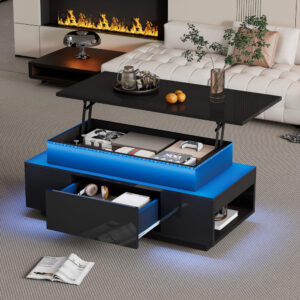 Couchtisch höhenverstellbar aus Spanplatte schwarz mit LED 96x40x45cm Spanplatte Schwarz Hauss Spole Möbel Wohnzimmermöbel Couchtische