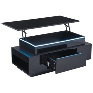 Wohnli Möbelsuche - Couchtisch höhenverstellbar aus Spanplatte schwarz mit LED