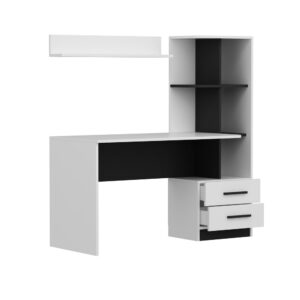 wohnli-moebel-suche-M26209294-1 Schreibtisch 146 cm mit Schubladen und Regalen weiß 146x142x146cm Spanplatte Weiß Concept Usine Möbel Büromöbel Schreibtische