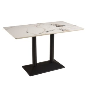 Set Nr. 1: rechteckiger Bistrotisch 120 x 70 cm aus hell marmorierter 120x74x70cm Keramik Weiß MACABANE Möbel Esszimmermöbel Esstische