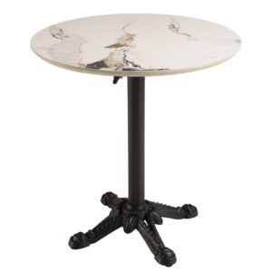 Set Nr. 1: Klappbarer Bistrotisch D70cm aus hell marmorierter Keramik 70x74x70cm Keramik Weiß MACABANE Möbel Esszimmermöbel Esstische