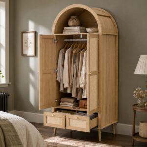 wohnli-moebel-suche-M26214382-1 Kleiderschrank aus Holzwerkstoff in Eichenoptik mit 2 Schubladen 80x180x55cm Spanplatte Beige Hauss Spole Möbel Schlafzimmermöbel Schränke