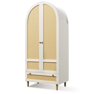 wohnli-moebel-suche-M26214384 Wohnli Möbelsuche - Kleiderschrank aus Holzwerkstoff in Weiß mit Rattangeflecht 80 x 180cm