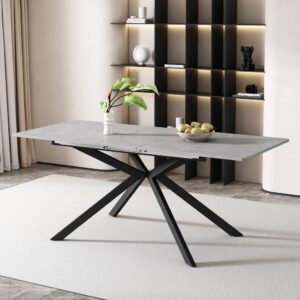 Ausziehbarer Esstisch aus Holzwerkstoff grau 150/180 x 70 cm 180x76x70cm Spanplatte Grau Hauss Spole Möbel Esszimmermöbel Esstische