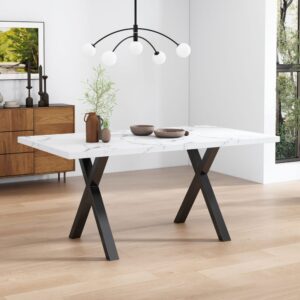 wohnli-moebel-suche-M26214406-1 Esstisch aus Holzwerkstoff mit Marmoroptik weiß 140x76x80cm Spanplatte Weiß Hauss Spole Möbel Esszimmermöbel Esstische
