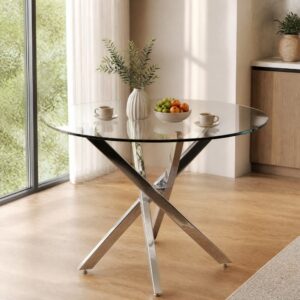 Runder Esstisch aus gehärtetem Glas silberfarben 80x75x80cm Glas Silber Hauss Spole Möbel Esszimmermöbel Esstische