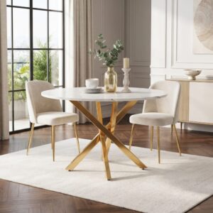 wohnli-moebel-suche-M26214414-1 Runder Esstisch mit Holzwerkstoff-Tischplatte weiß und goldfarben 80x75x80cm Spanplatte Gold Hauss Spole Möbel Esszimmermöbel Esstische