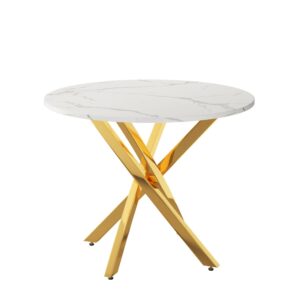 wohnli-moebel-suche-M26214414 Wohnli Möbelsuche - Runder Esstisch mit Holzwerkstoff-Tischplatte weiß und goldfarben