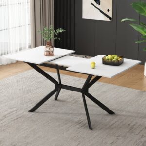 Ausziehbarer Esstisch aus Holzwerkstoff weiß 160x75x80cm Spanplatte Weiß Hauss Spole Möbel Esszimmermöbel Esstische