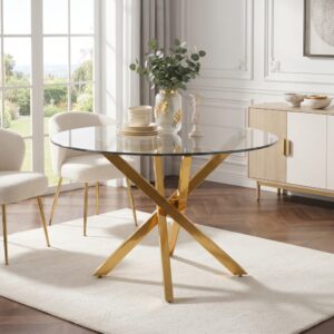 wohnli-moebel-suche-M26214417-1 Runder Esstisch aus gehärtetem Glas gold 80x75x80cm Glas Gold Hauss Spole Möbel Esszimmermöbel Esstische