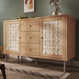 Kommode aus Holzwerkstoff und Metall in Eichenfarbe 120x75x40cm Spanplatte Beige Hauss Spole Möbel Esszimmermöbel Sideboards, Highboards & niedrige Anrichten