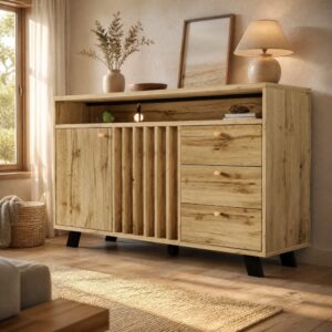 wohnli-moebel-suche-M26214429-1 Sideboard aus Holzwerkstoff mit 2 Türen in dunkler Eiche 120x85x40cm Spanplatte Braun Hauss Spole Möbel Esszimmermöbel Sideboards, Highboards & niedrige Anrichten