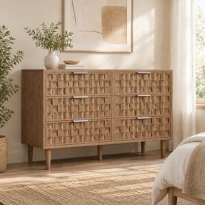 Sideboard aus Holzwerkstoff in Eichenfarbe mit 6 Schubladen 120x77x37cm Spanplatte Braun Hauss Spole Möbel Esszimmermöbel Sideboards, Highboards & niedrige Anrichten