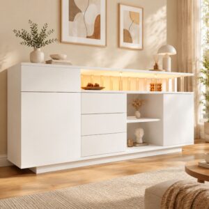 wohnli-moebel-suche-M26214433-1 Sideboard aus Holzwerkstoff in Weiß mit LED-Beleuchtung 160x75x40cm Spanplatte Weiß Hauss Spole Möbel Esszimmermöbel Sideboards, Highboards & niedrige Anrichten