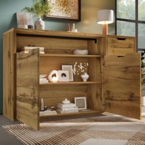 wohnli-moebel-suche-M26214435-1 Kommode aus Holzwerkstoff in Eichenoptik mit 4 Schubladen 150x90x40cm Spanplatte Braun Hauss Spole Möbel Esszimmermöbel Sideboards, Highboards & niedrige Anrichten
