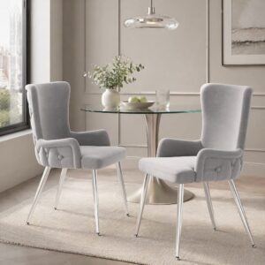 wohnli-moebel-suche-M26214440-1 Set mit 2 Esszimmerstühlen aus Polyester grau und silberfarben 55x85x47cm PES - Polyester Grau Hauss Spole Möbel Esszimmermöbel Stühle
