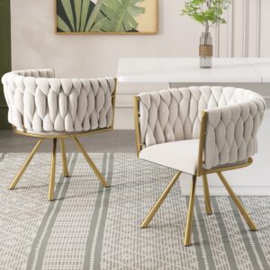 wohnli-moebel-suche-M26214447-1 Drehbarer Esszimmerstuhl aus Polyester beige und gold 59x72x54cm PES - Polyester Beige Hauss Spole Möbel Esszimmermöbel Stühle