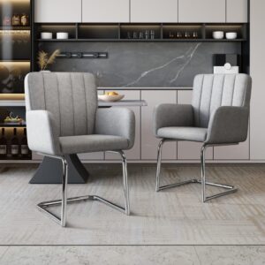 wohnli-moebel-suche-M26214452-1 2er-Set Esszimmerstühle aus Polyurethan grau 57x86x56cm PVC - Polyvinlychlorid Beige Hauss Spole Möbel Esszimmermöbel Stühle