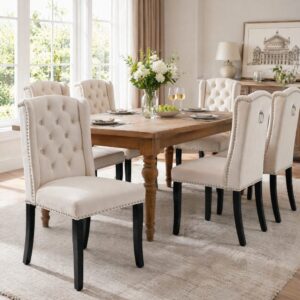 wohnli-moebel-suche-M26214453-1 Esszimmerstühle im 2er-Set aus Polyester beige 61x100x45cm PES - Polyester Beige Hauss Spole Möbel Esszimmermöbel Stühle