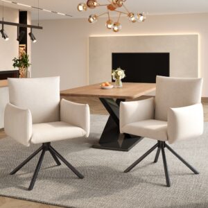 wohnli-moebel-suche-M26214454-1 2er-Set drehbare Esszimmerstühle aus Polyester beige 60x88x60cm PES - Polyester Beige Hauss Spole Möbel Esszimmermöbel Stühle
