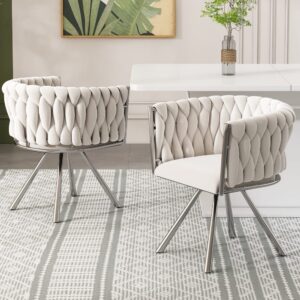 wohnli-moebel-suche-M26214456-1 2er-Set drehbare Esszimmerstühle aus Polyester beige und silberfarben 59x72x54cm PES - Polyester Beige Hauss Spole Möbel Esszimmermöbel Stühle