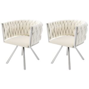 wohnli-moebel-suche-M26214456 Wohnli Möbelsuche - 2er-Set drehbare Esszimmerstühle aus Polyester beige und silberfarben