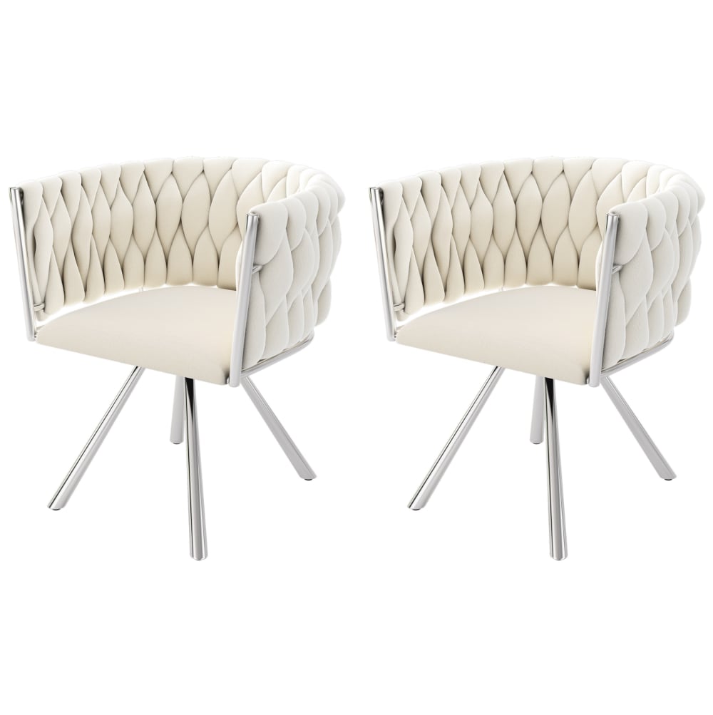 wohnli-moebel-suche-M26214456 Wohnli Möbelsuche - 2er-Set drehbare Esszimmerstühle aus Polyester beige und silberfarben