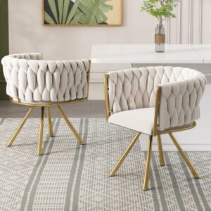 Esszimmerstühle im 2er-Set aus Polyester beige und goldfarben drehbar 59x72x54cm PES - Polyester Beige Hauss Spole Möbel Esszimmermöbel Stühle