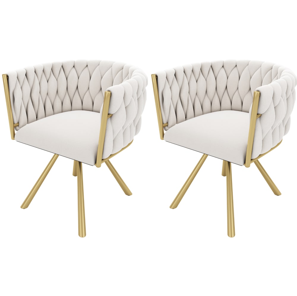 wohnli-moebel-suche-M26214460 Wohnli Möbelsuche - Esszimmerstühle im 2er-Set aus Polyester beige und goldfarben drehbar