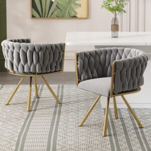 wohnli-moebel-suche-M26214465-1 2er-Set Esszimmerstühle aus Polyester grau und goldfarben 59x72x54cm PES - Polyester Grau Hauss Spole Möbel Esszimmermöbel Stühle